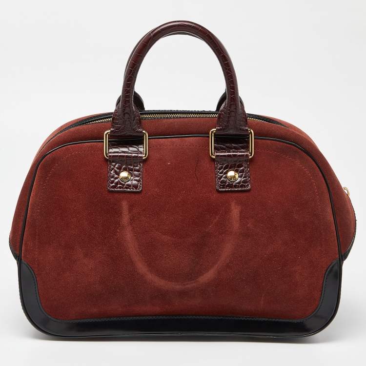 Pre Owned Louis Vuitton Brown Suede and Leather Havana Stamped Trunk GM Bag
