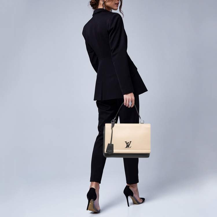 Pre Owned Louis Vuitton Black/Beige Leather Lockme II Bag