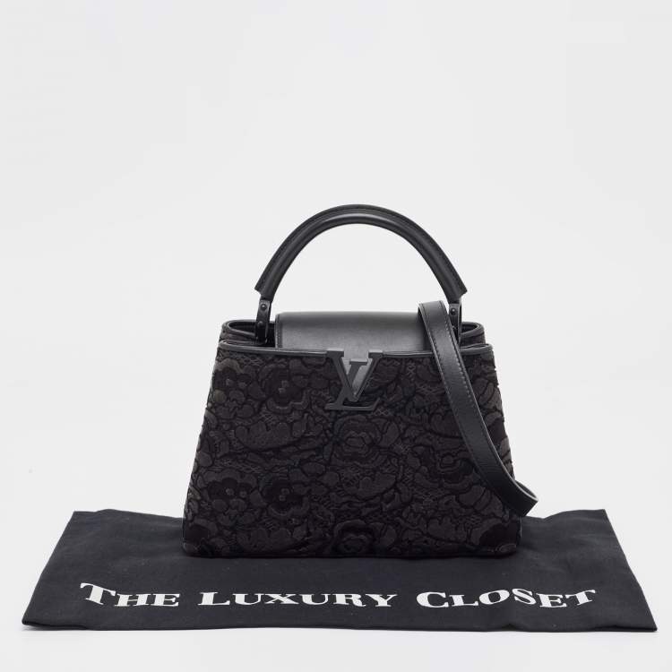 Pre Owned Louis Vuitton Black Leather and Lace Romantic Capucines BB Bag