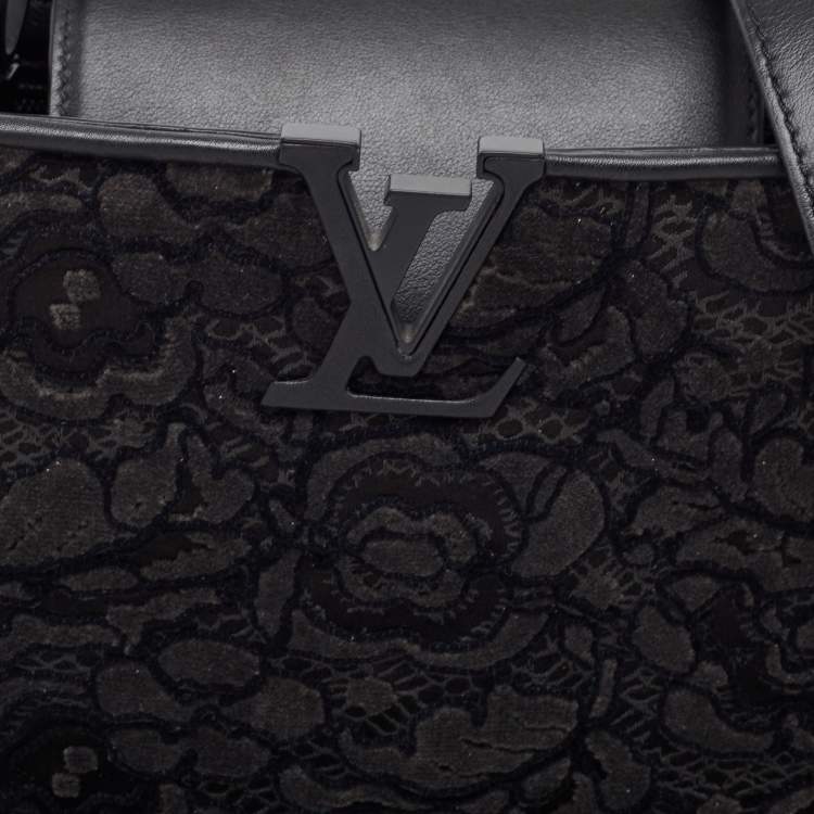 Pre Owned Louis Vuitton Black Leather and Lace Romantic Capucines BB Bag