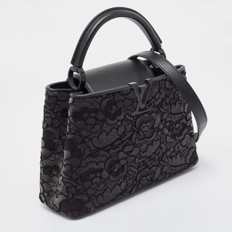 Pre Owned Louis Vuitton Black Leather and Lace Romantic Capucines BB Bag