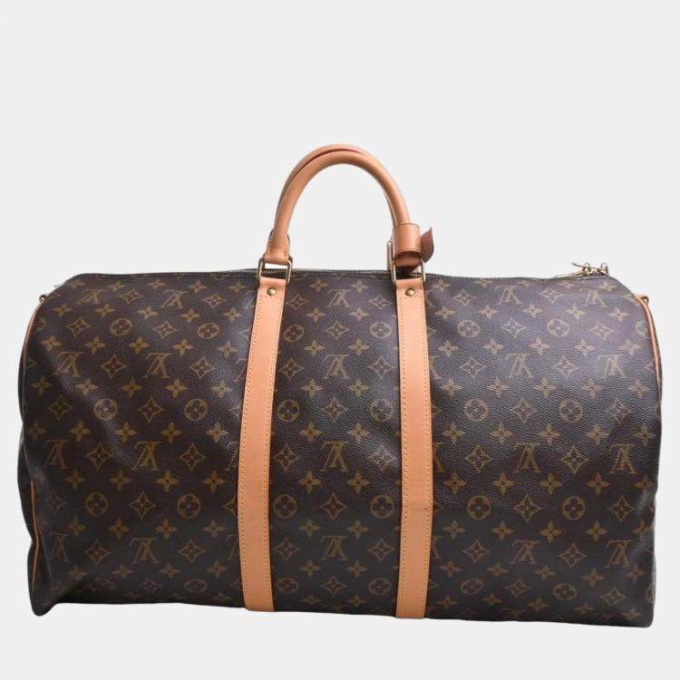Louis Vuitton Logo Deauville Hand Bag Monogram Leather Brown Duffle Luggage  Tag