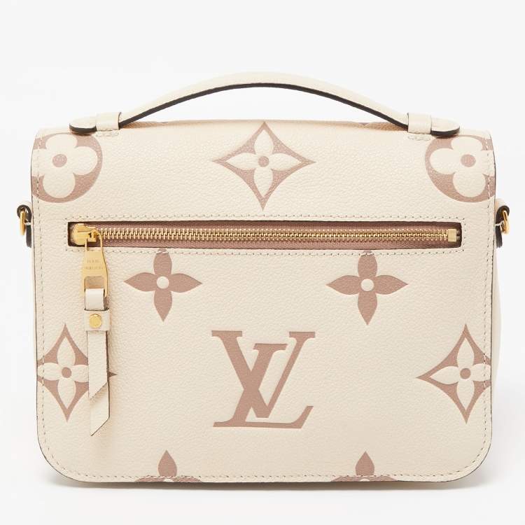 Pre Owned Louis Vuitton Creme Monogram Empreinte Leather Giant Pochette Metis Bag
