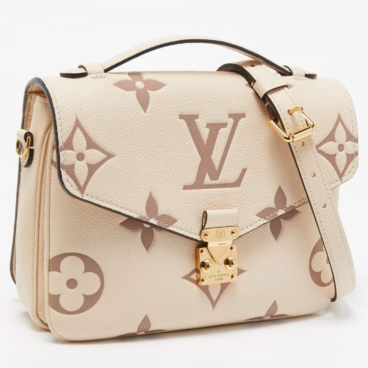 Pre Owned Louis Vuitton Creme Monogram Empreinte Leather Giant Pochette Metis Bag