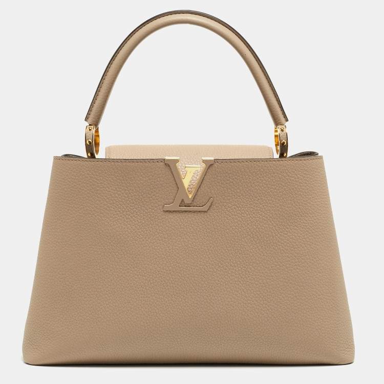 Pre Owned Louis Vuitton Beige Leather Capucines MM Bag