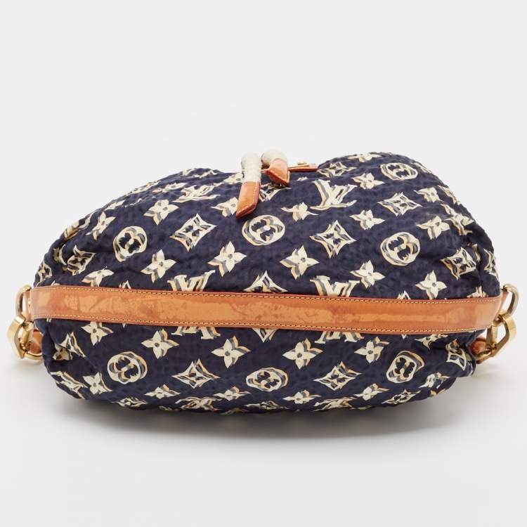 Pre Owned Louis Vuitton Tan/Navy Blue Monogram Nylon Limited Edition Bulles MM Bag