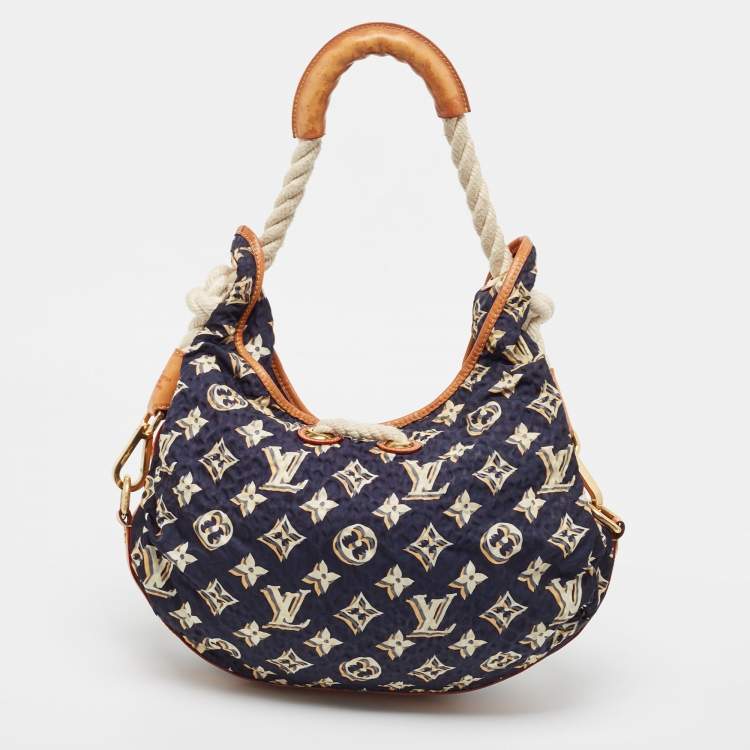 Pre Owned Louis Vuitton Tan/Navy Blue Monogram Nylon Limited Edition Bulles MM Bag