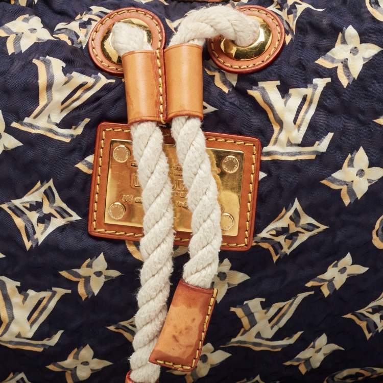 Pre Owned Louis Vuitton Tan/Navy Blue Monogram Nylon Limited Edition Bulles MM Bag