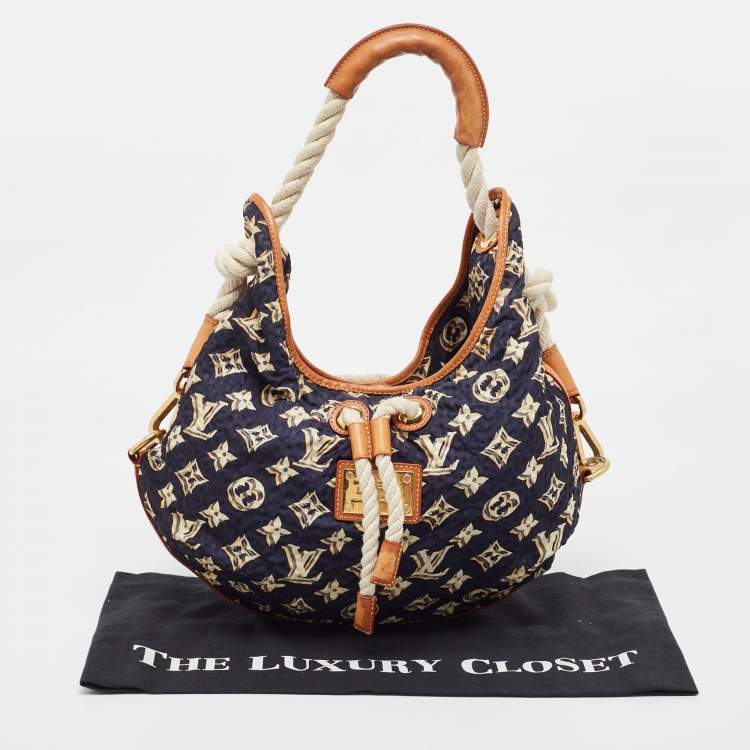 Pre Owned Louis Vuitton Tan/Navy Blue Monogram Nylon Limited Edition Bulles MM Bag