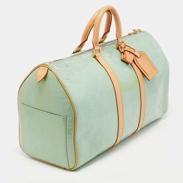 Pre Owned Louis Vuitton Baby Blue Monogram Vernis Keepall 45 Bag
