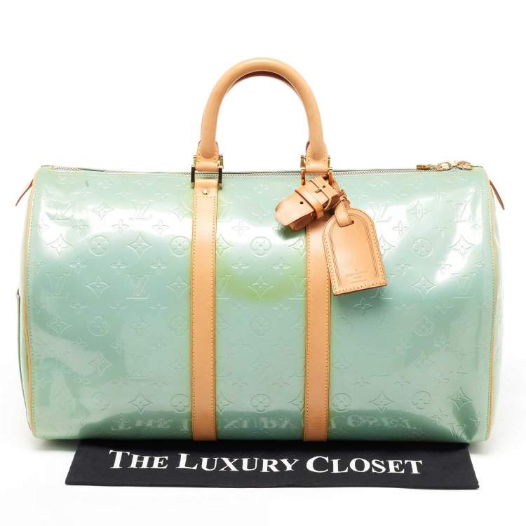 Pre Owned Louis Vuitton Baby Blue Monogram Vernis Keepall 45 Bag