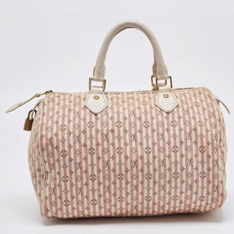 Pre Owned Louis Vuitton Rouge Croisette Mini Lin Canvas Speedy 30 Bag