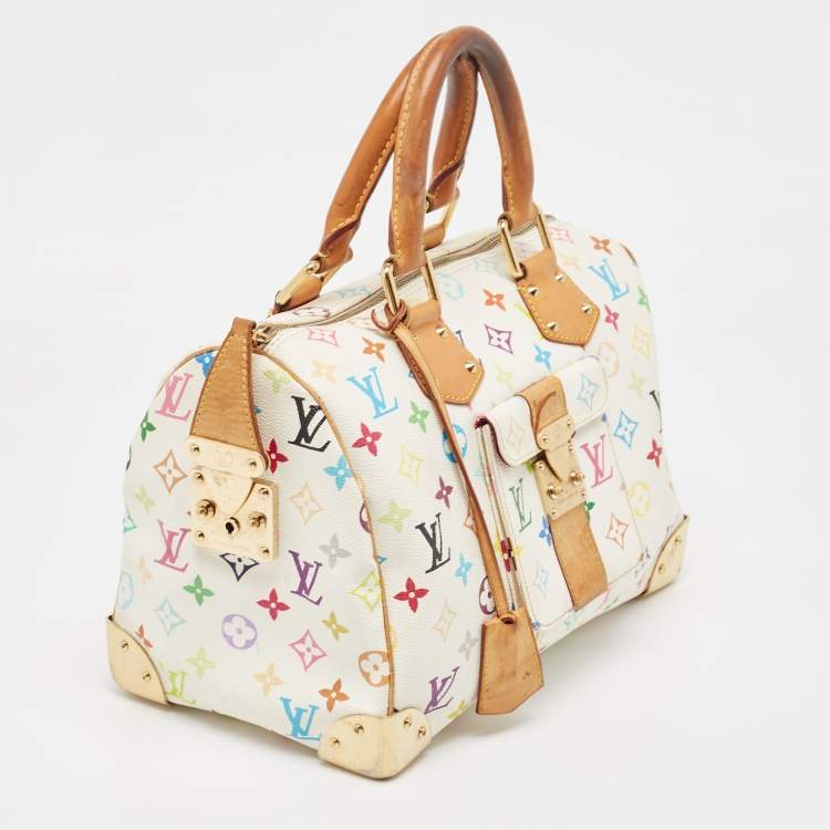 Pre Owned Louis Vuitton White Monogram Multicolore Canvas Speedy 30 Bag