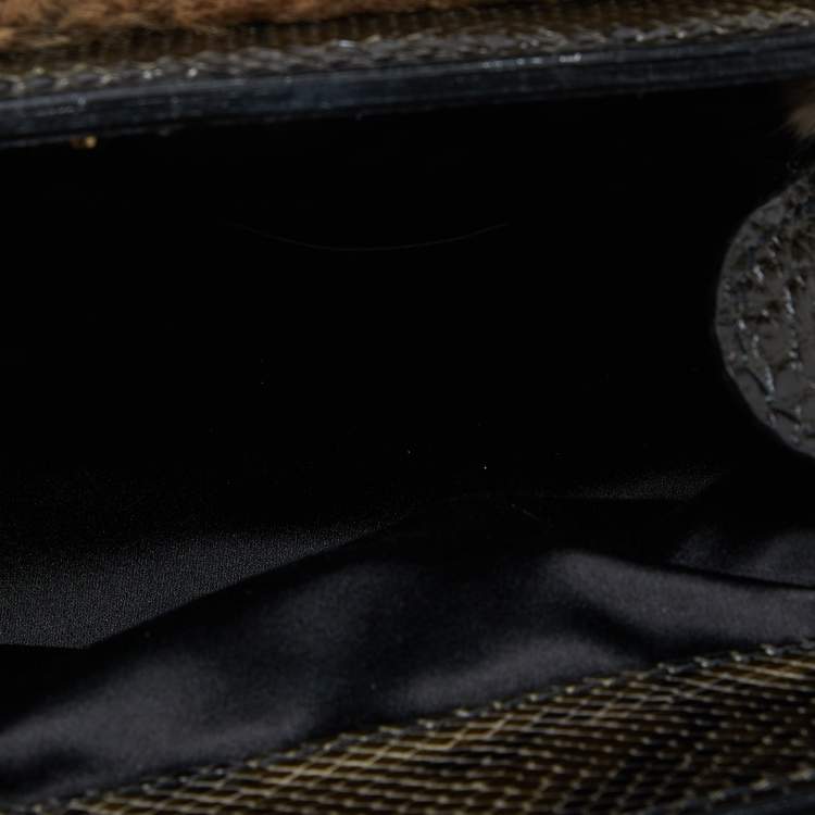Pre Owned Louis Vuitton Black Monogram Denim,Fur and Snakeskin Trapeze PM Bag