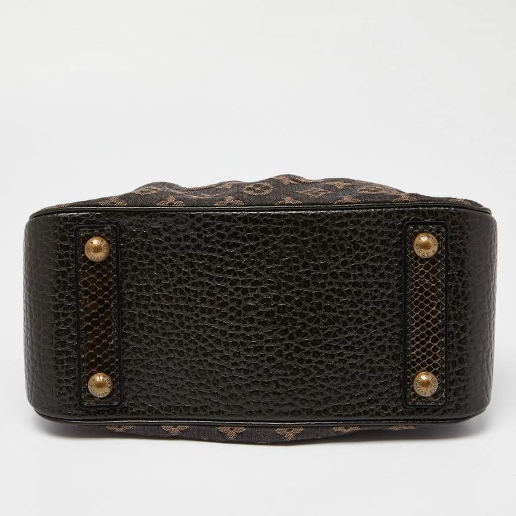 Pre Owned Louis Vuitton Black Monogram Denim,Fur and Snakeskin Trapeze PM Bag
