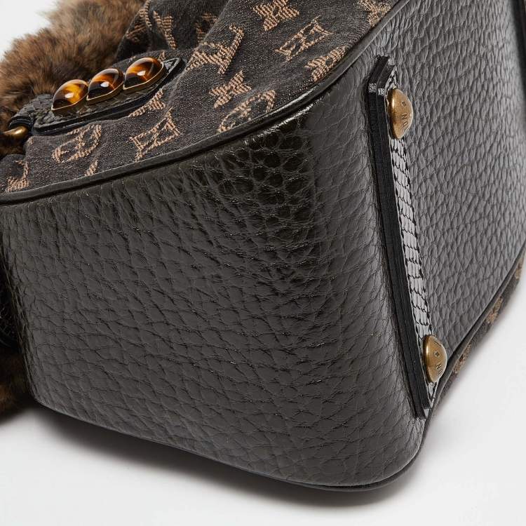 Pre Owned Louis Vuitton Black Monogram Denim,Fur and Snakeskin Trapeze PM Bag