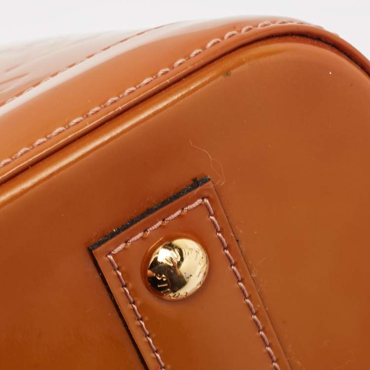 Pre Owned Louis Vuitton Brown Monogram Patent Leather Alma BB Bag
