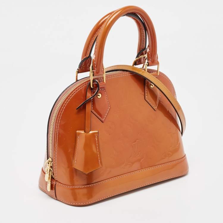 Pre Owned Louis Vuitton Brown Monogram Patent Leather Alma BB Bag