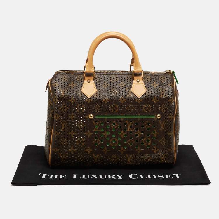 Pre Owned Louis Vuitton Green Monogram Perforated Canvas Limited Edition Speedy 30 Bag