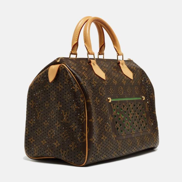 Pre Owned Louis Vuitton Green Monogram Perforated Canvas Limited Edition Speedy 30 Bag
