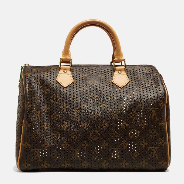 Pre Owned Louis Vuitton Green Monogram Perforated Canvas Limited Edition Speedy 30 Bag