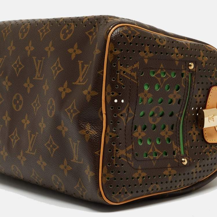 Pre Owned Louis Vuitton Green Monogram Perforated Canvas Limited Edition Speedy 30 Bag