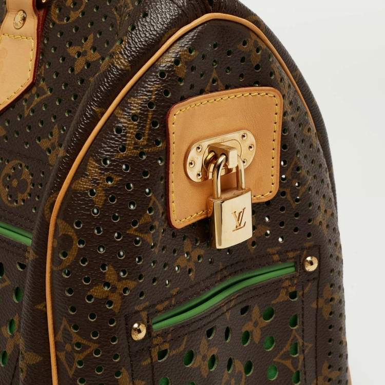 Pre Owned Louis Vuitton Green Monogram Perforated Canvas Limited Edition Speedy 30 Bag