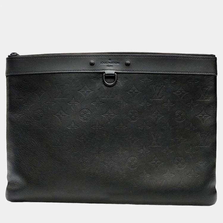 Pre Owned Louis Vuitton Black Monogram Shadow Leather Discovery Pochette Clutch Bag