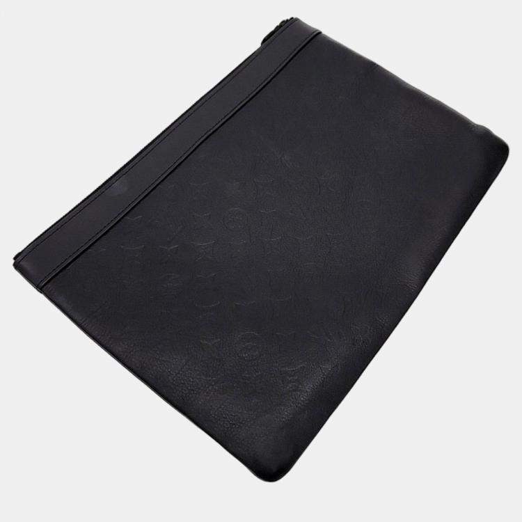 Pre Owned Louis Vuitton Black Monogram Shadow Leather Discovery Pochette Clutch Bag