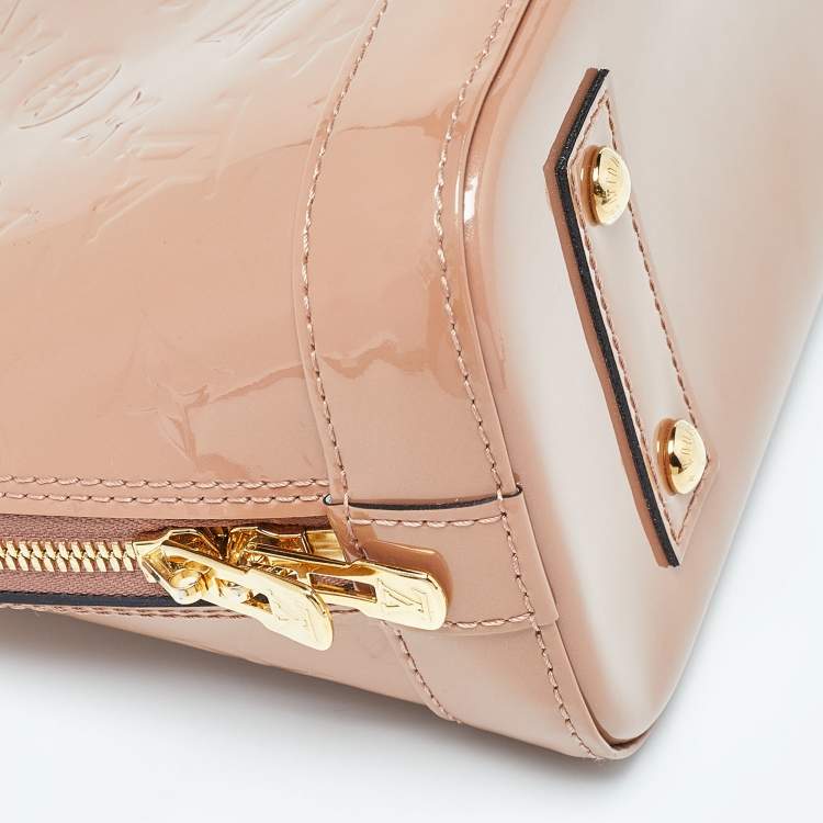 Pre Owned Louis Vuitton Rose Velours Monogram Vernis Alma BB Bag