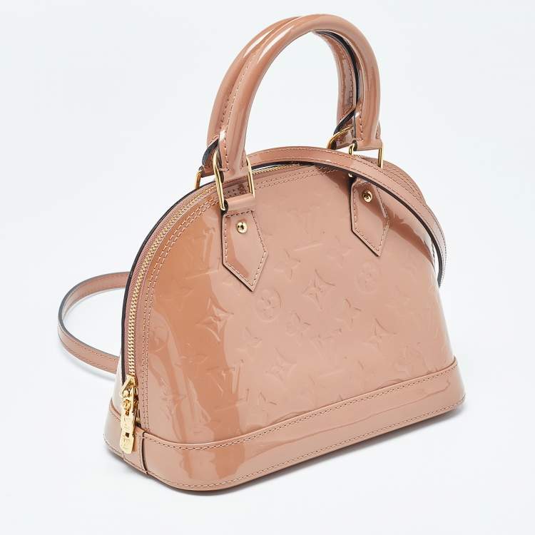 Pre Owned Louis Vuitton Rose Velours Monogram Vernis Alma BB Bag