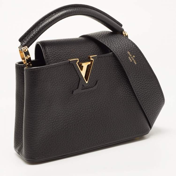 Pre Owned Louis Vuitton Black Leather Mini Capucines Bag