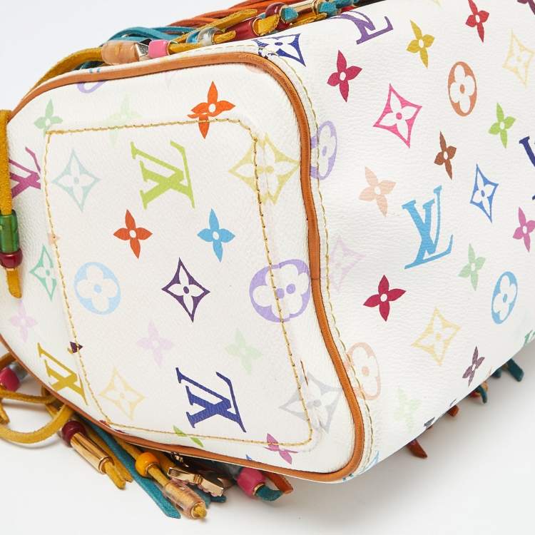 Pre Owned Louis Vuitton White Monogram Multicolore Canvas Limited Edition Fringe Speedy 25 Bag