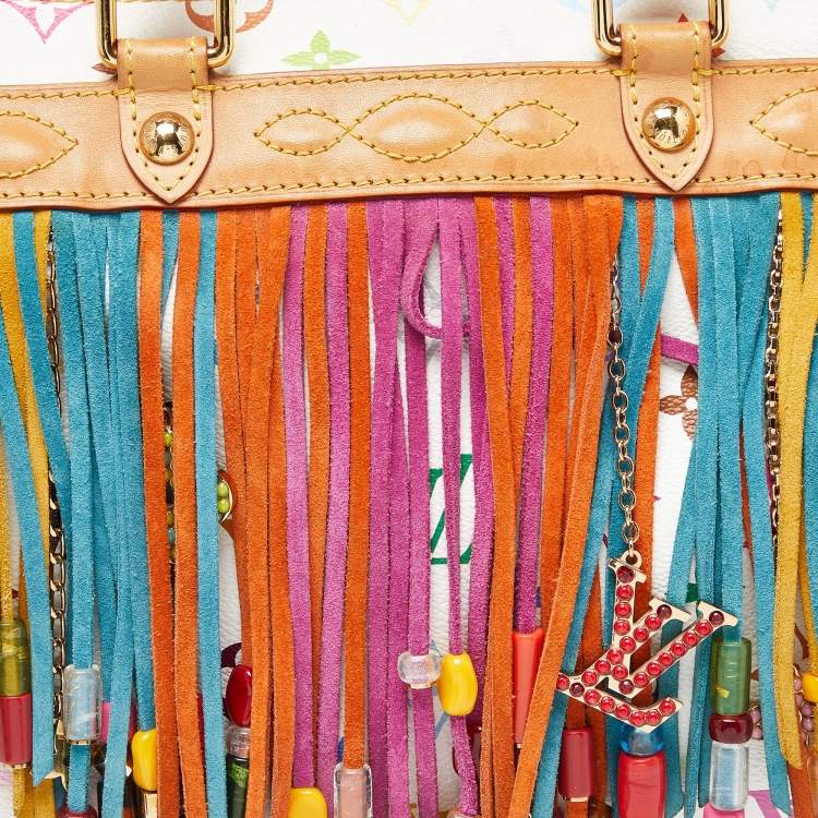 Pre Owned Louis Vuitton White Monogram Multicolore Canvas Limited Edition Fringe Speedy 25 Bag