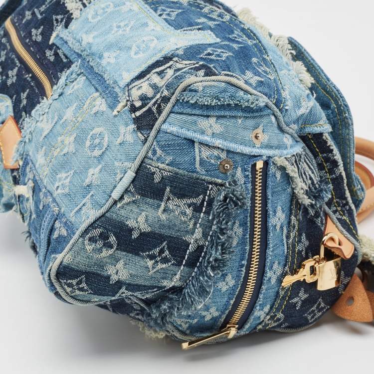 Pre Owned Louis Vuitton Blue Monogram Denim Limited Edition Patchwork Speedy Bag