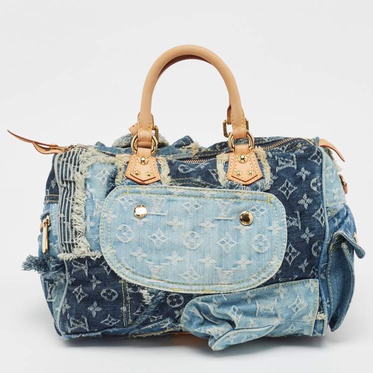 Pre Owned Louis Vuitton Blue Monogram Denim Limited Edition Patchwork Speedy Bag