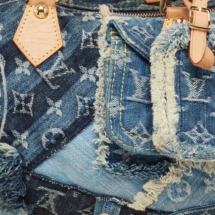Pre Owned Louis Vuitton Blue Monogram Denim Limited Edition Patchwork Speedy Bag