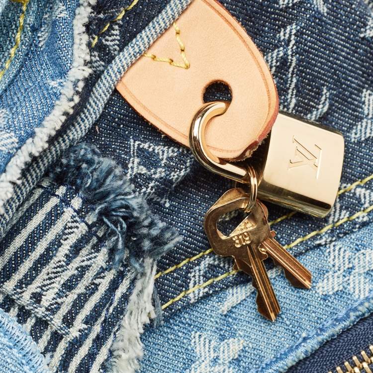 Pre Owned Louis Vuitton Blue Monogram Denim Limited Edition Patchwork Speedy Bag