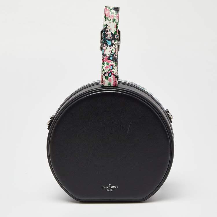 Pre Owned Louis Vuitton Black Floral Print Leather Petite Boite Chapeau Bag