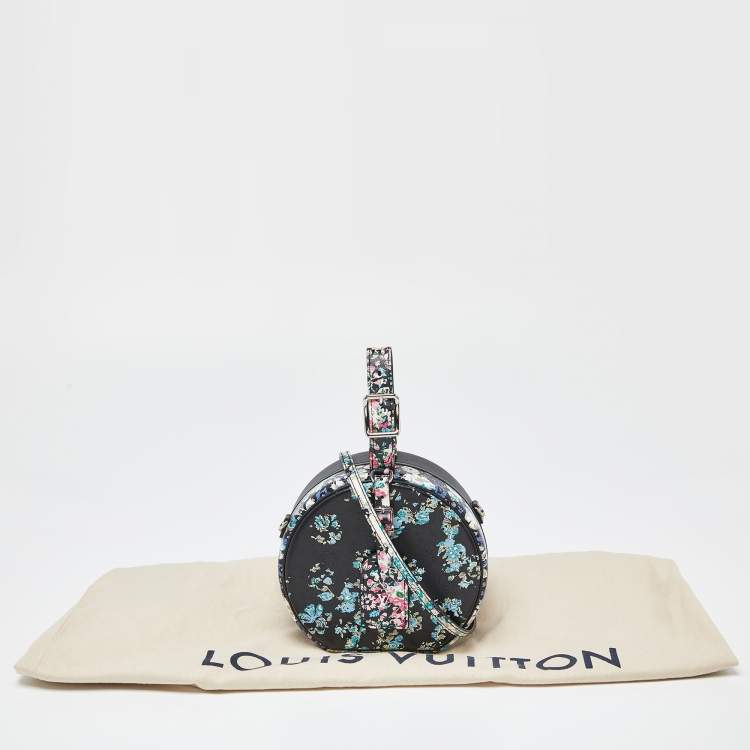 Pre Owned Louis Vuitton Black Floral Print Leather Petite Boite Chapeau Bag