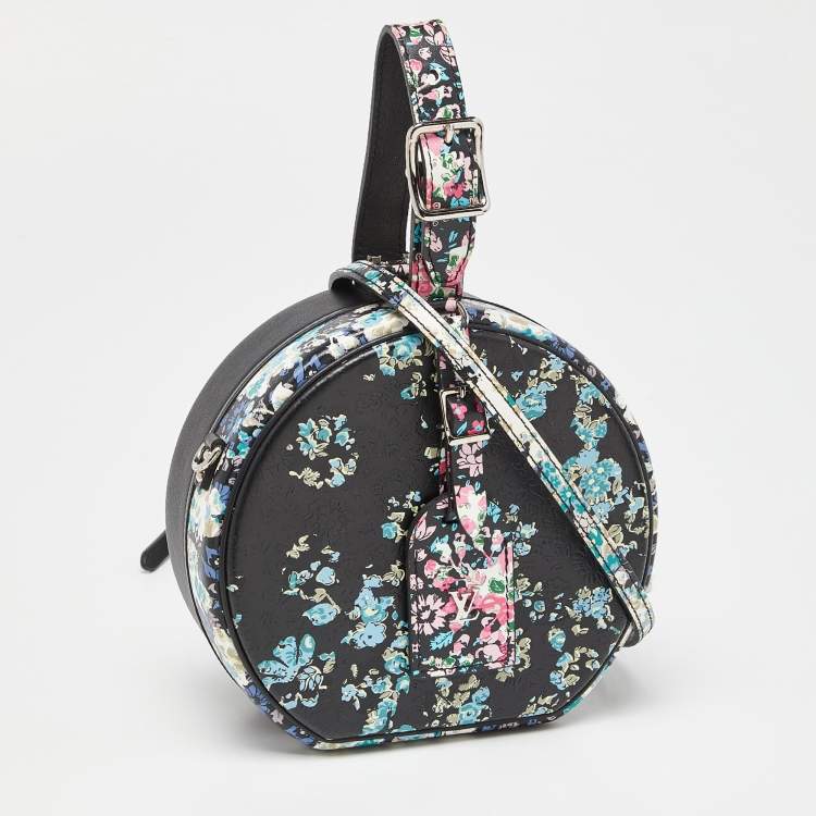 Pre Owned Louis Vuitton Black Floral Print Leather Petite Boite Chapeau Bag