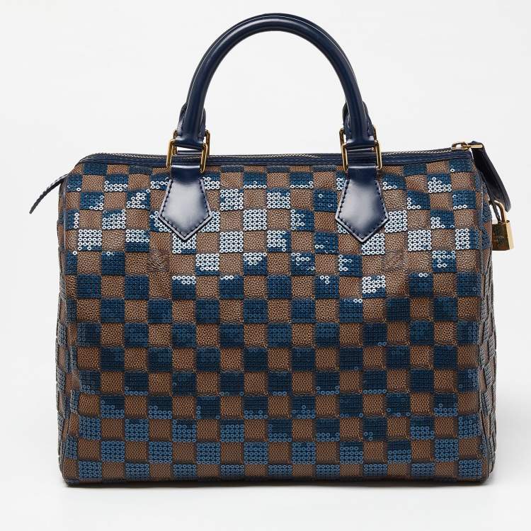 Pre Owned Louis Vuitton Blue Damier Ebene Paillettes Limited Edition Speedy 30 Bag