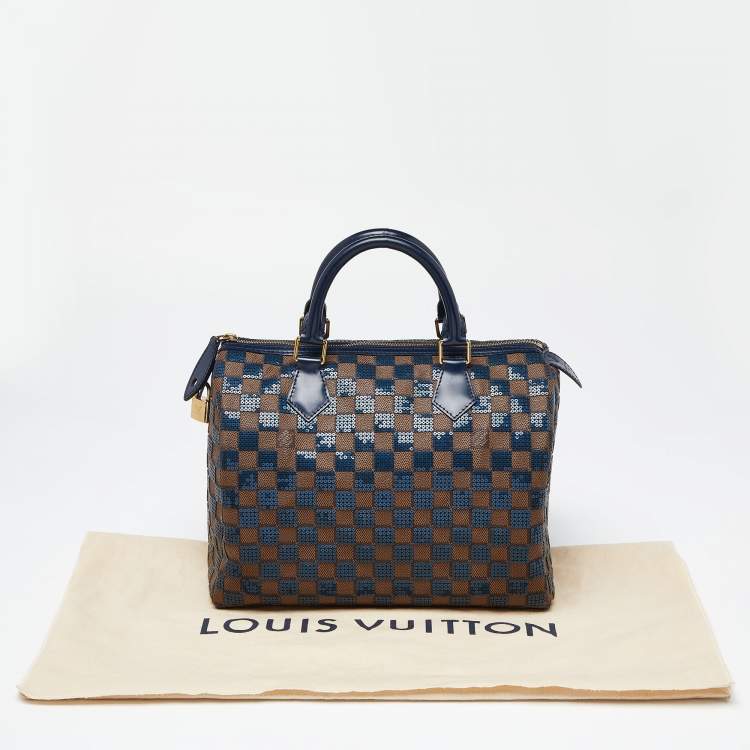 Pre Owned Louis Vuitton Blue Damier Ebene Paillettes Limited Edition Speedy 30 Bag