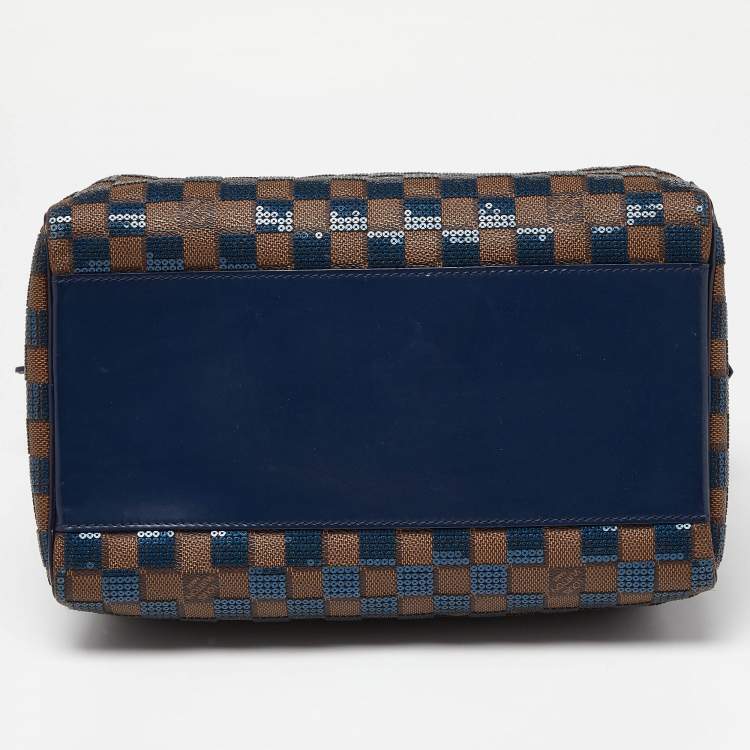 Pre Owned Louis Vuitton Blue Damier Ebene Paillettes Limited Edition Speedy 30 Bag