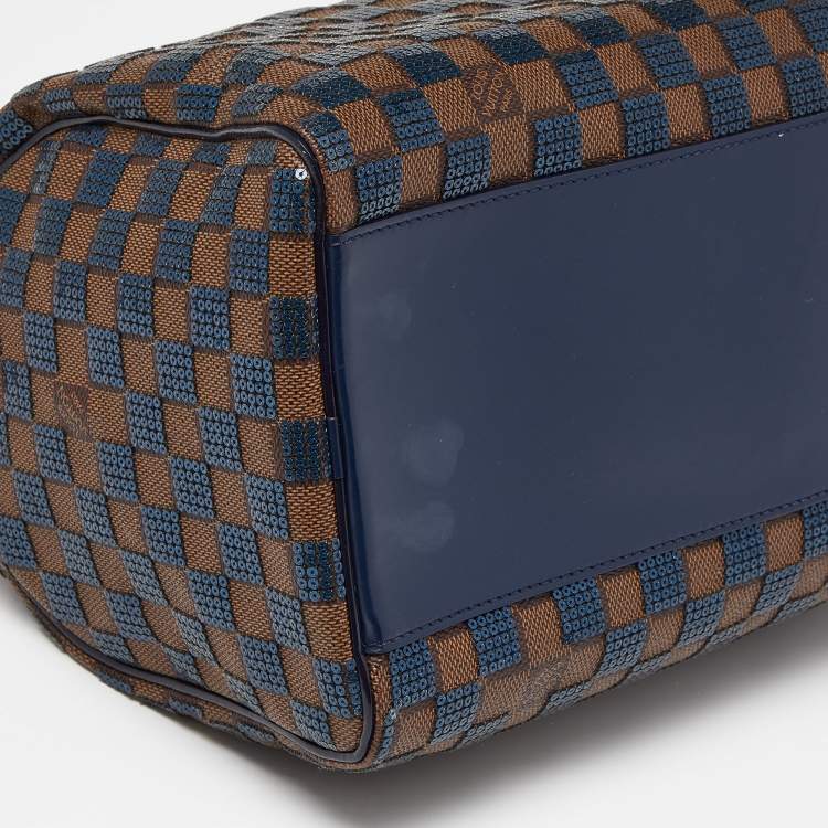 Pre Owned Louis Vuitton Blue Damier Ebene Paillettes Limited Edition Speedy 30 Bag