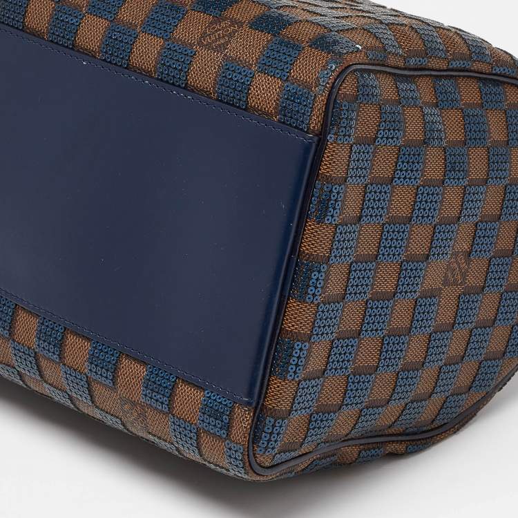 Pre Owned Louis Vuitton Blue Damier Ebene Paillettes Limited Edition Speedy 30 Bag