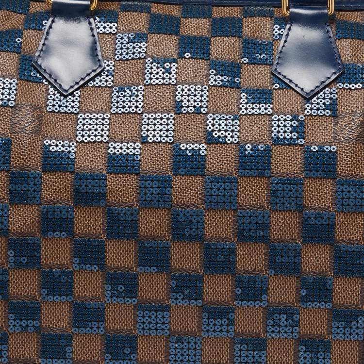 Pre Owned Louis Vuitton Blue Damier Ebene Paillettes Limited Edition Speedy 30 Bag