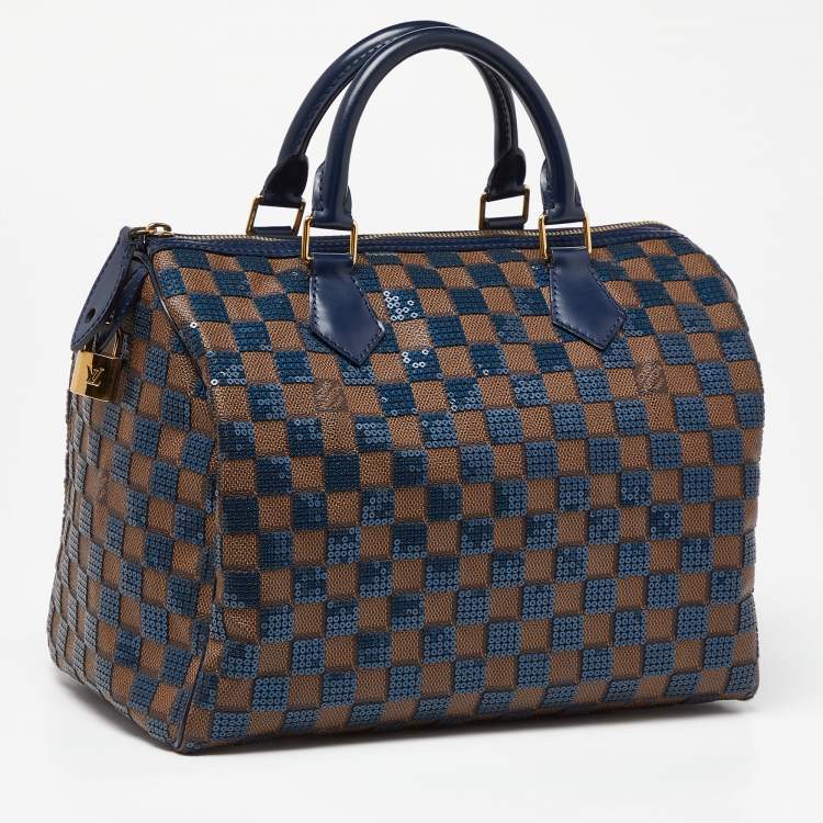 Pre Owned Louis Vuitton Blue Damier Ebene Paillettes Limited Edition Speedy 30 Bag