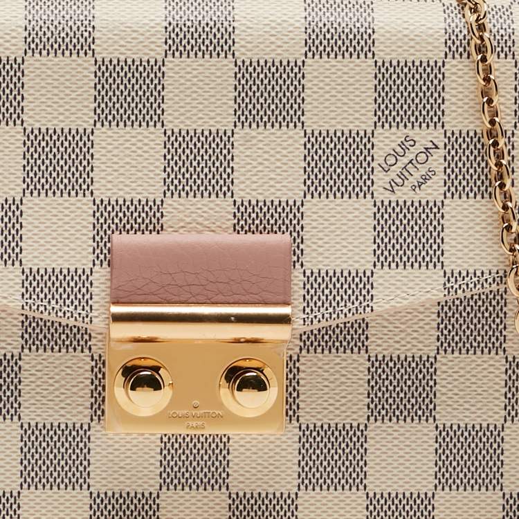Pre Owned Louis Vuitton Rose Ballerine Damier Azur Canvas Croisette Chain Wallet