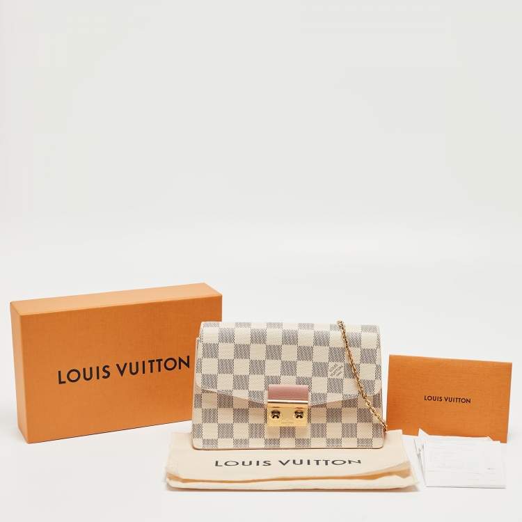 Pre Owned Louis Vuitton Rose Ballerine Damier Azur Canvas Croisette Chain Wallet